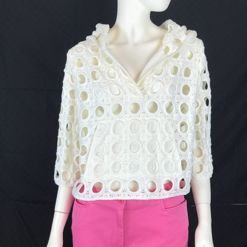 Juicy Couture White Eyelet Cropped Hoodie